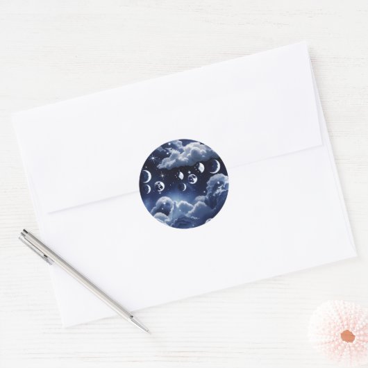 Sticker - Silver Celestial Moon Lunar Design ラウンドシール (封筒)