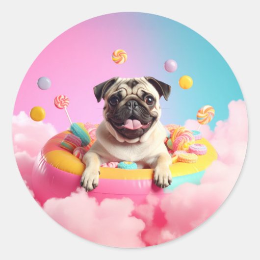 Sticker süßer Mops ラウンドシール (正面)