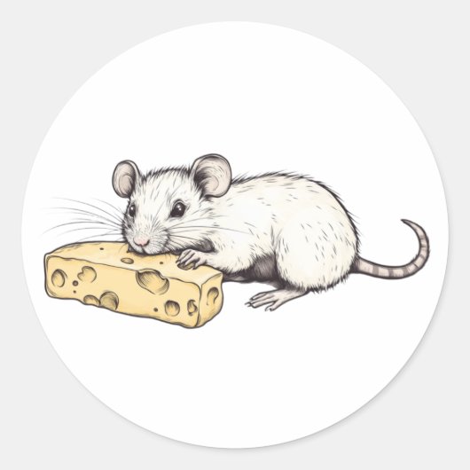 Sticker with a picture of a rat with cheese ラウンドシール (正面)