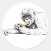 Sticker with the image of a monkey with a banana ラウンドシール (正面)