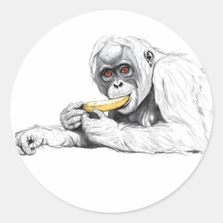 Sticker with the image of a monkey with a banana ラウンドシール