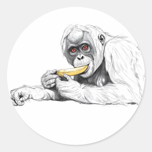Sticker with the image of a monkey with a banana ラウンドシール (正面)