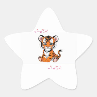 Sticker🐯Baby Tiger Art with Pink Butterflies - 星シール