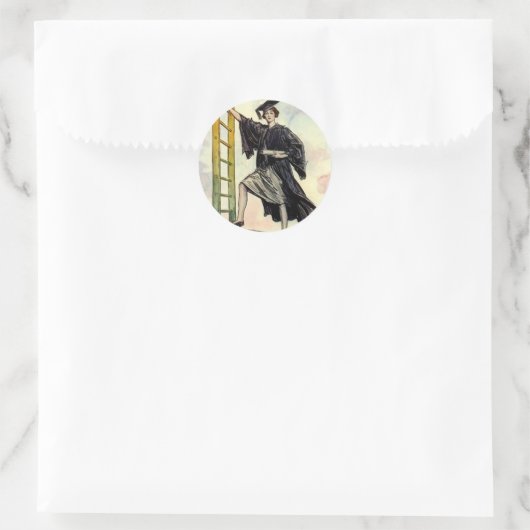 STICKERSヴィンテージ卒業の成功の女性はしご ラウンドシール (バッグ)