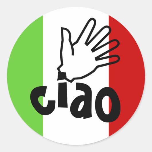 Stickers ciao w/手の波の文字封筒用シール ラウンドシール (正面)