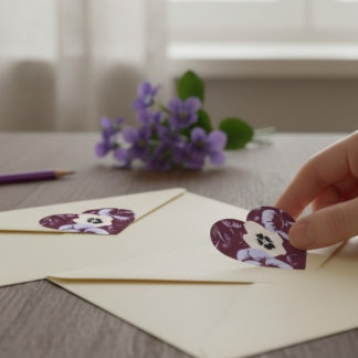 Stickers Cœur de Violettes Autocollant Floral ハートシール
