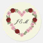 Stickers Cream Rose Heart Wedding Initial ラウンドシール (正面)