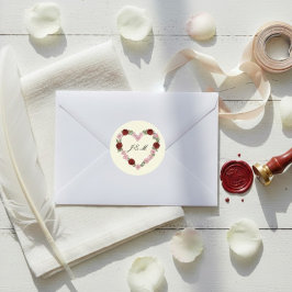 Stickers Cream Rose Heart Wedding Initial ラウンドシール