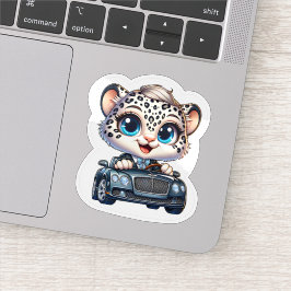 Stickers Cute Kawaii Snow Leopard Big Cat Driving シール