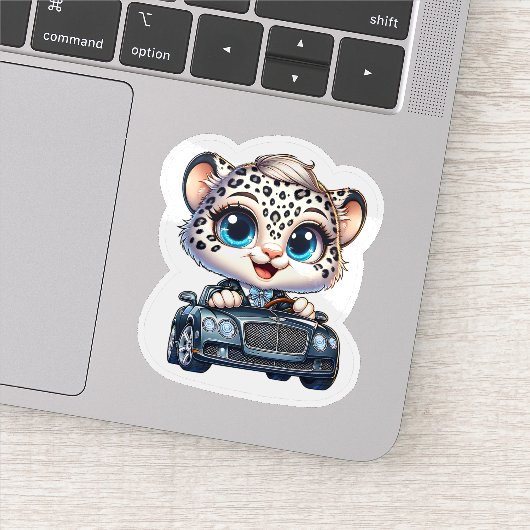 Stickers Cute Kawaii Snow Leopard Big Cat Driving  シール (詳細)