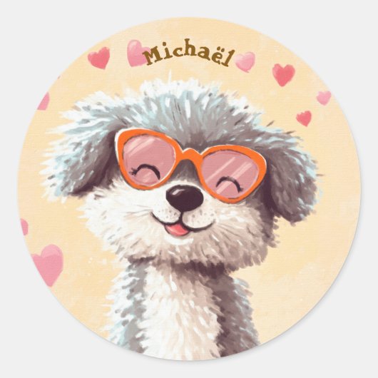 Stickers Dog Happy Valentine's Day Kids School ラウンドシール (正面)