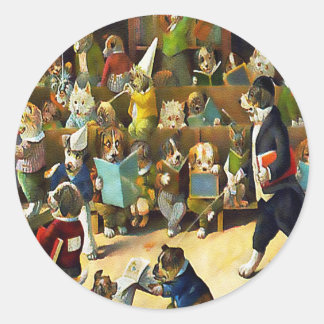 Stickers: Dog School by Louis Wain ラウンドシール