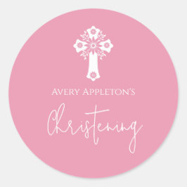 Stickers Floral Cross Christening Rose Pink ラウンドシール