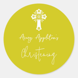 Stickers Floral Cross Christening Yellow ラウンドシール