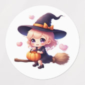 Stickers Halloween Sorcière Kawaii – Cute Witch on ラベル (デザイン1)