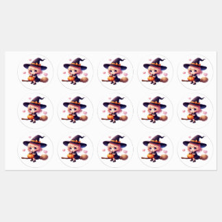 Stickers Halloween Sorcière Kawaii – Cute Witch on ラベル