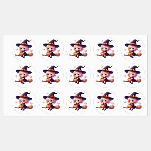 Stickers Halloween Sorcière Kawaii – Cute Witch on ラベル (シート)