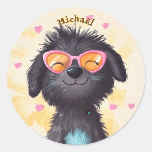 Stickers Happy Dog Valentine's Day Kids School ラウンドシール (正面)