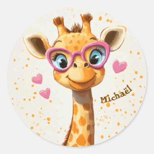 Stickers Happy Giraffe Valentine's Day Kids School ラウンドシール (正面)