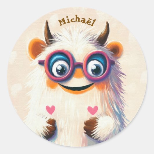 Stickers Happy Monster Valentine's Day Kids School ラウンドシール (正面)