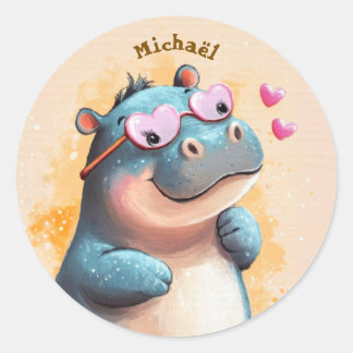 Stickers Hippo Valentine's Day Kids School ラウンドシール