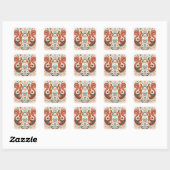Stickers illustration folk art motif « écureuils » スクエアシール (シート)