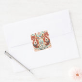 Stickers illustration folk art motif « écureuils » スクエアシール (封筒)