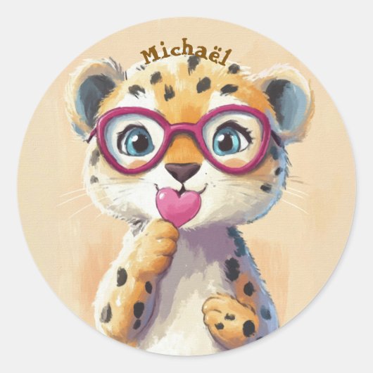 Stickers Leopard Valentine's Day Kids School ラウンドシール (正面)