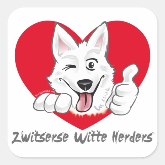 Stickers met Zwitserse Witte Herder Thumb Up スクエアシール (正面)