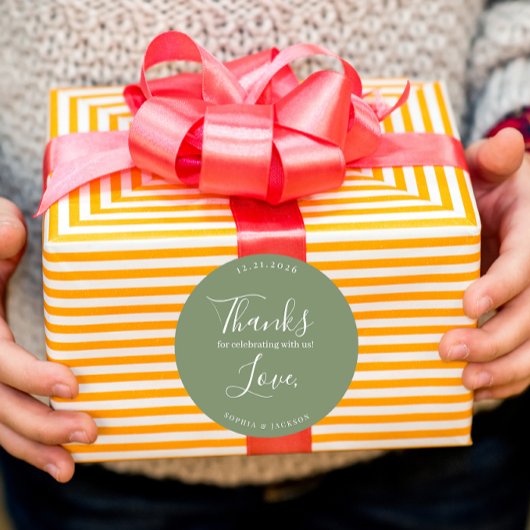 Stickers Of Wedding Thanks Couple Quote Dark Green ラウンドシール