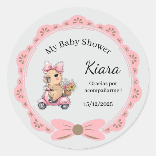 Stickers Personalizables Baby Shower Niña  ラウンドシール (正面)