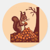 🐿️ Stickers Ronds Écureuil d'Automne Fond Pêche ラウンドシール (正面)