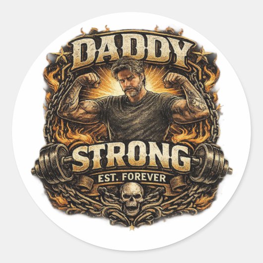 StickerStrong Dad Funny Fitness Father Sticker Vin ラウンドシール (正面)