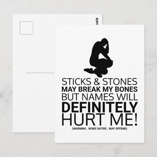 Sticks & Stones、 woke 風刺 ポストカード (正面/裏面)
