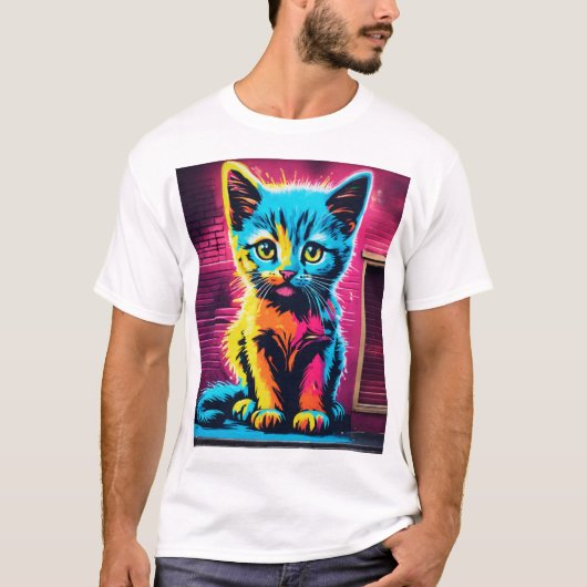 Sticky Kitty–Vibrant Cursive Graffiti Logo T-Shirt Tシャツ (正面)