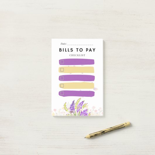 Sticky Note BILLS TO PAY Check box Purple Lavender ポストイット (デスク上)