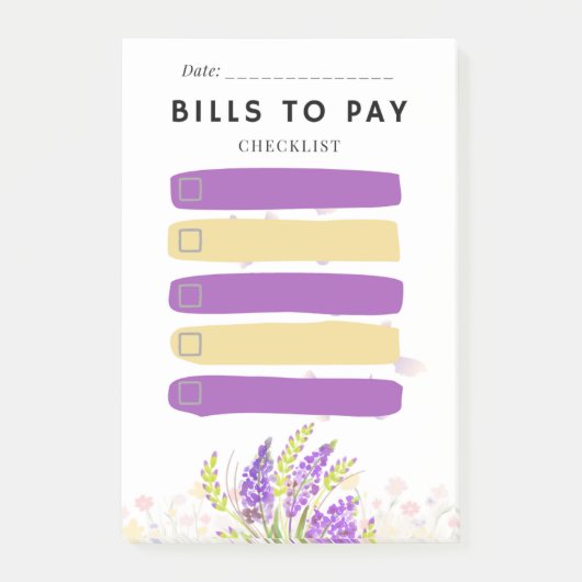Sticky Note BILLS TO PAY Check box Purple Lavender ポストイット (正面)