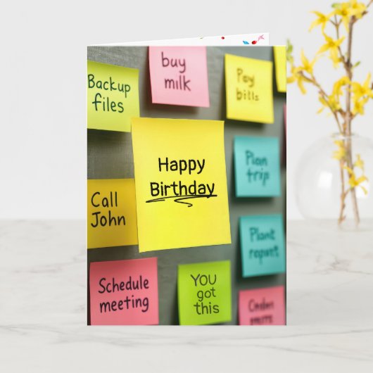 Sticky Note Birthday カード (黄色い花)