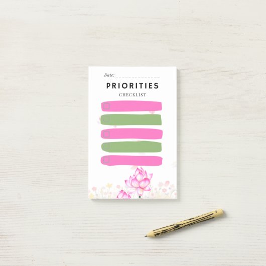Sticky Note PRIORITY Checkbox Pink Lily ポストイット (デスク上)