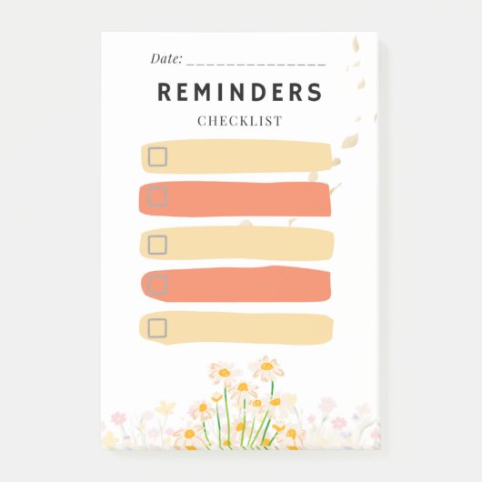 Sticky Note REMINDERS Check Box  Yellow Daisy ポストイット (正面)
