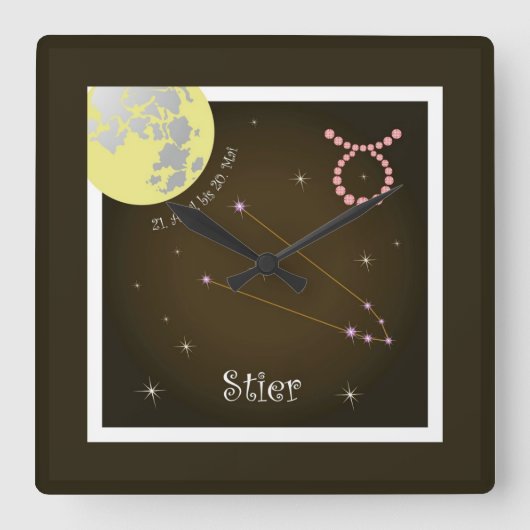 Stier 21. April bis 20. Mai Uhr スクエア壁時計 (正面)