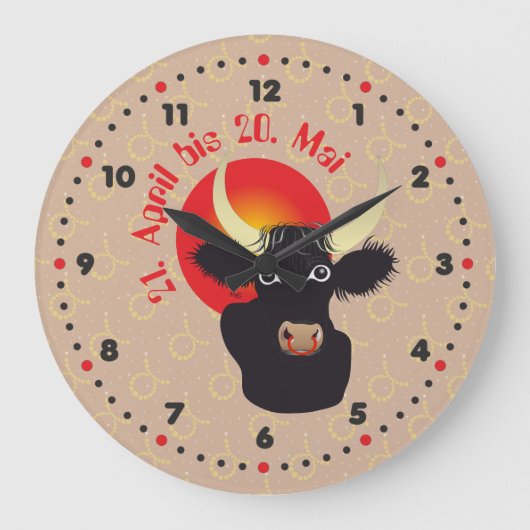 Stier 21. April bis 20. Mai Uhr ラージ壁時計 (正面)