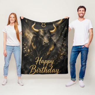 Stier Happy Birthday Sternzeichen Design フリースブランケット