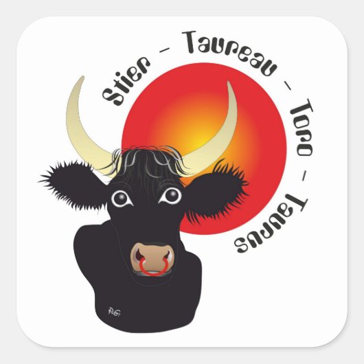 Stier - Tierkreiszeichen Aufkleber スクエアシール (正面)