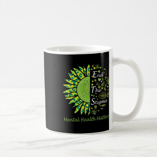 Stigma Mental Health Problemsリボンアウェアの終了 コーヒーマグカップ (右)