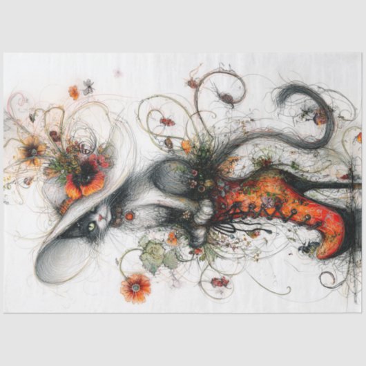 Stiletoのお洒落Decompage Cat秋アートワーク 薄葉紙 (正面)