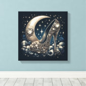 Stilettoハイヒールと月、星、ハート キャンバスプリント (インサイチュ (ウッドフロア))