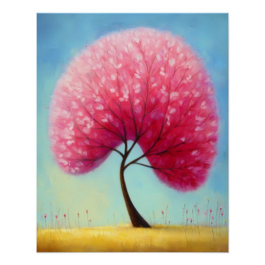 stilisierter Baum mit rosa Blütenkrone - Cartoon  ポスター (正面)