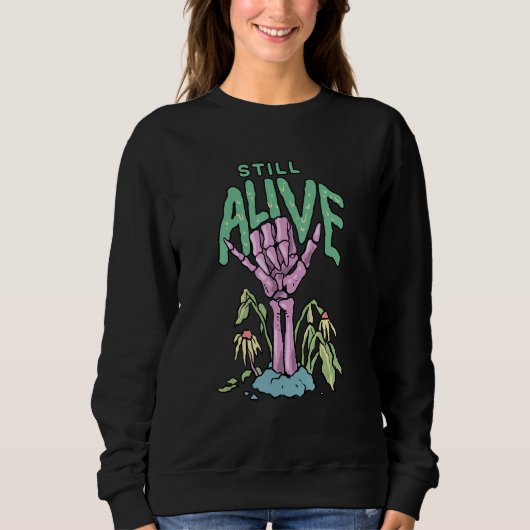 Still Alive Pastel Goth Shaka Skeleton Hand Occult スウェットシャツ (正面)