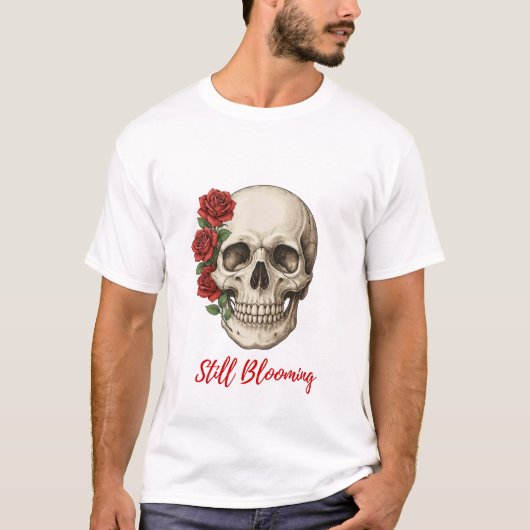Still Blooming Skull & Red Roses T-Shirt Tシャツ (正面)